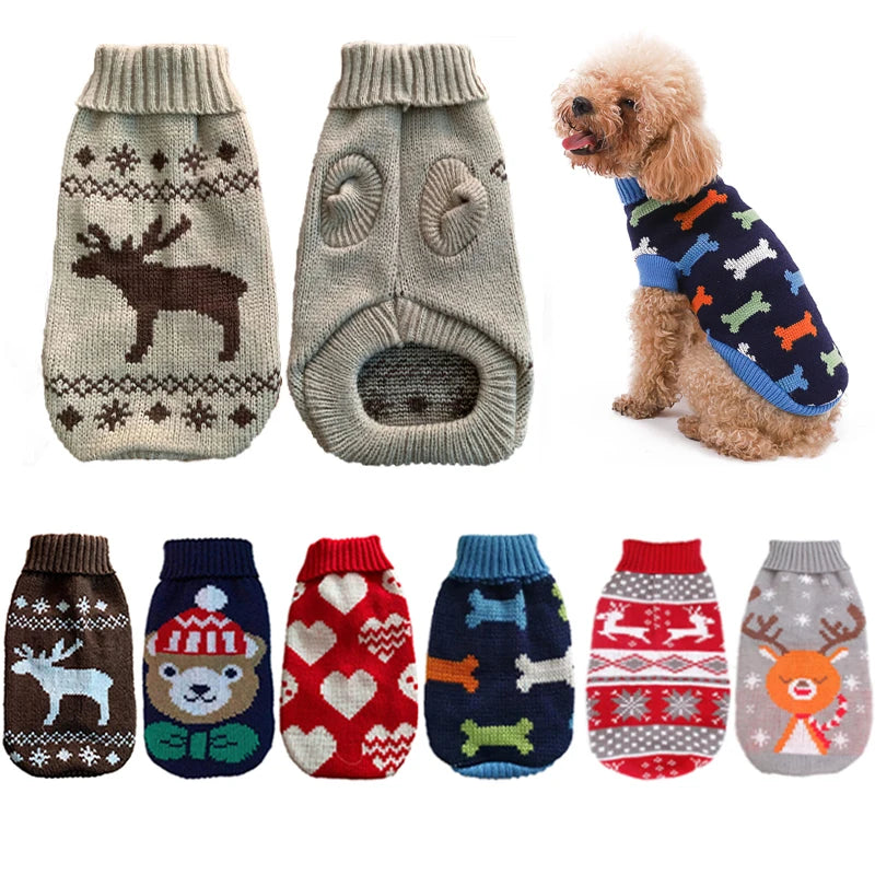Honden trui – gebreide kersttrui met winterse prints