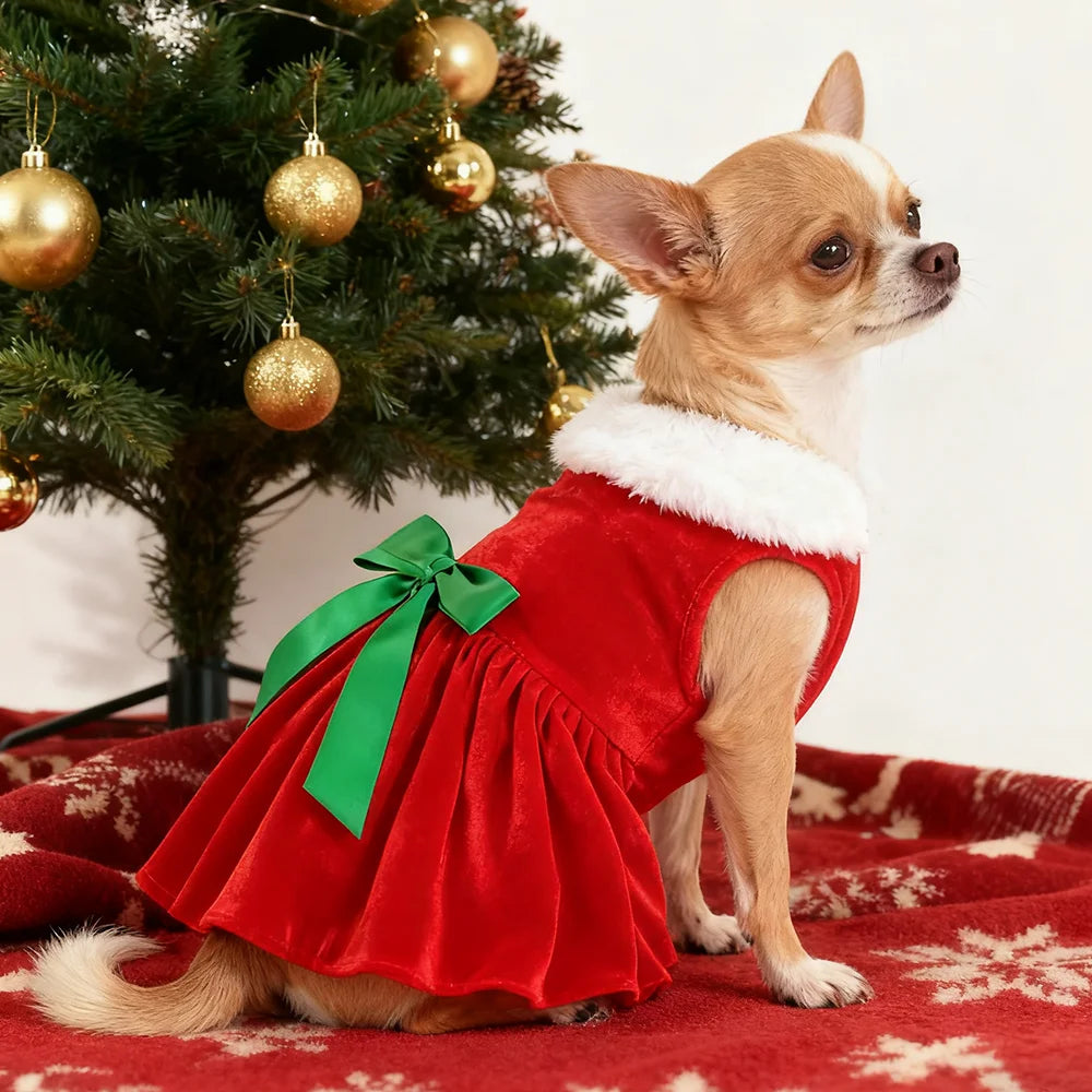 Honden jurk – kerst honden jurk van fluweel met kraag