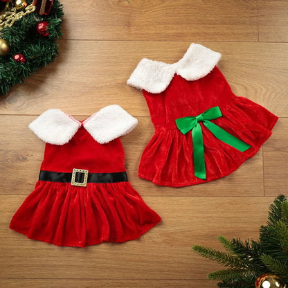 Honden jurk – kerst honden jurk van fluweel met kraag